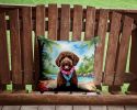 Labradoodle Luau Throw Pillow Machine Washable, Indoor Outdoor Decorative Pillow for Couch, Bed or Patio, 14Hx14W
