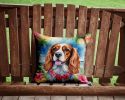 Cavalier Spaniel Luau Throw Pillow Machine Washable, Indoor Outdoor Decorative Pillow for Couch, Bed or Patio, 14Hx14W