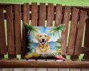 Yellow Labrador Retriever Luau Throw Pillow Machine Washable, Indoor Outdoor Decorative Pillow for Couch, Bed or Patio, 14Hx14W