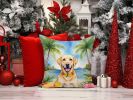 Yellow Labrador Retriever Luau Throw Pillow Machine Washable, Indoor Outdoor Decorative Pillow for Couch, Bed or Patio, 14Hx14W
