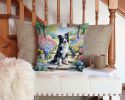Border Collie Spring Path Throw Pillow Machine Washable, Indoor Outdoor Decorative Pillow for Couch, Bed or Patio, 14Hx14W