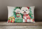 Waiting on Christmas Throw Pillow Throw Pillow for Indoor Couch Bed Outdoor Patio Washable, Bichon Frise 1267,12Hx16W