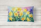Flowers in Watercolor Throw Pillow Throw Pillow for Indoor Couch Bed Outdoor Patio Washable, Daffodils 1560,12Hx16W