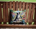 Border Collie Spring Path Throw Pillow Machine Washable, Indoor Outdoor Decorative Pillow for Couch, Bed or Patio, 14Hx14W
