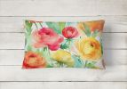 Flowers in Watercolor Throw Pillow Throw Pillow for Indoor Couch Bed Outdoor Patio Washable, Ranunculus 1606,12Hx16W