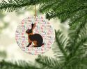 Tan Rabbit Christmas Ceramic Ornament Christmas Tree Hanging Decorations for Home Christmas Holiday, Party, Gift, 3 in, Multicolor