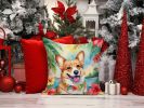 Corgi Luau Throw Pillow Machine Washable, Indoor Outdoor Decorative Pillow for Couch, Bed or Patio, 14Hx14W